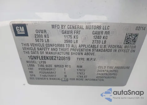 2014 Chevrolet Equinox Ls z USA, uszkodzony, nr VIN 1GNFLEEK0EZ120819